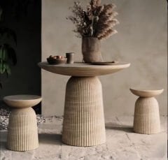 SIA KNIDOS - Doğal Traverten Mermer 3'lü Masa Set