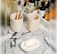 SIA- Doğal Traverten Mermer 3'lü Banyo Seti