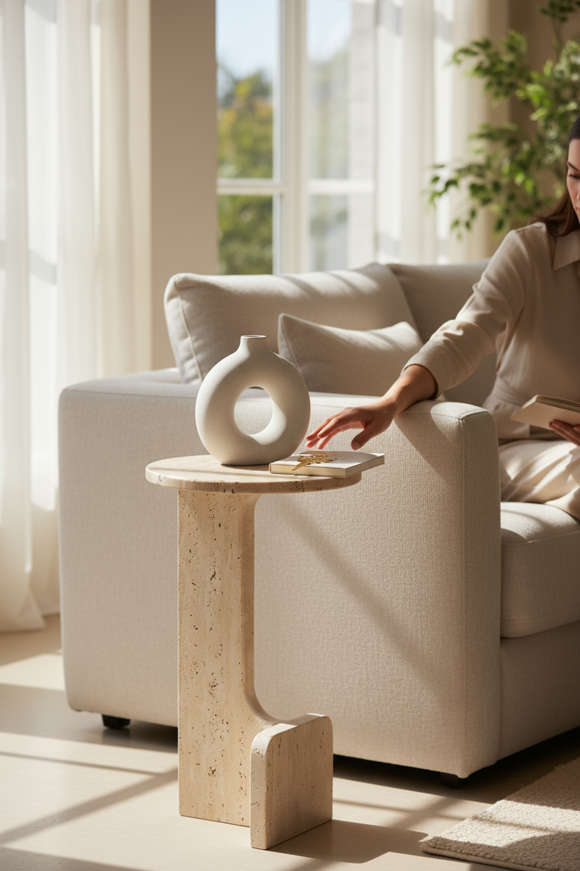 SIA-Doğal Traverten Yan Sehpa