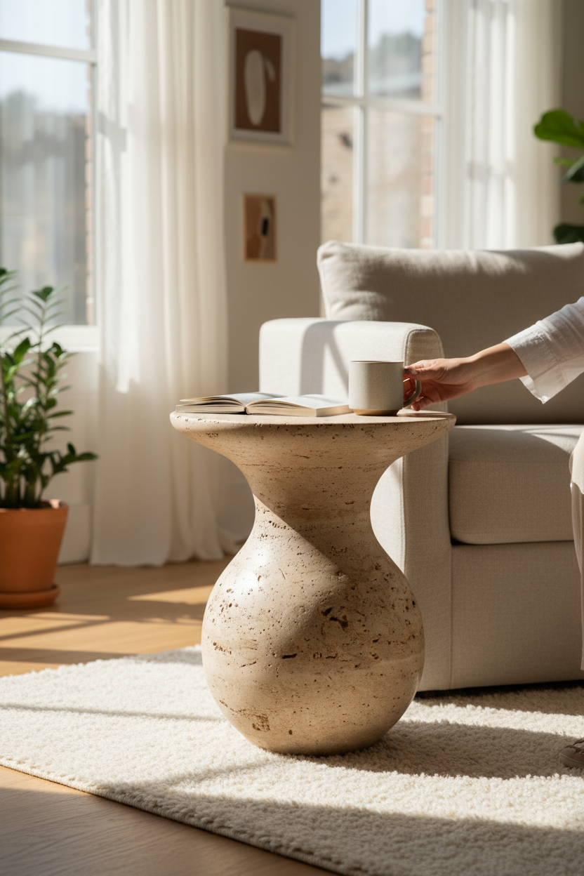 SIA-Doğal Traverten Yan Sehpa