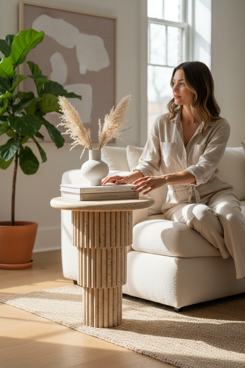 SIA-Doğal Traverten Yan Sehpa