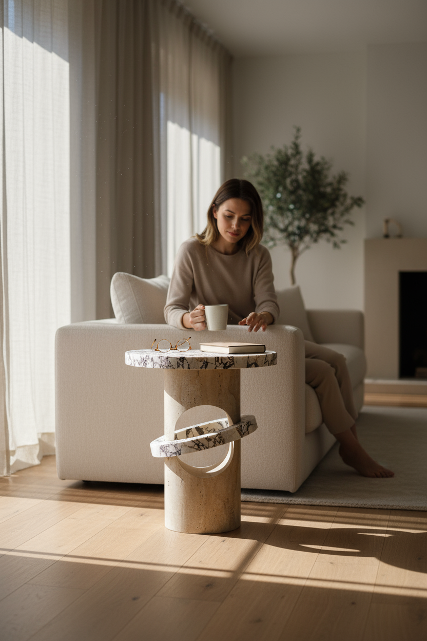 SIA-Doğal Traverten Yan Sehpa