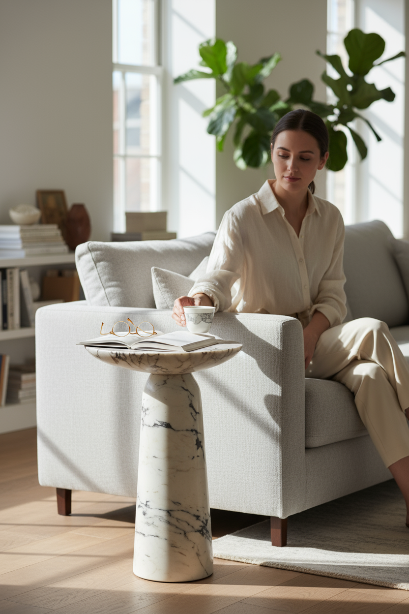 SIA-Doğal Mermer Yan Sehpa