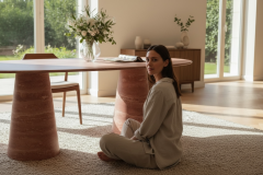 Doğal Pink Traverten Mermer Yemek Masası SL41