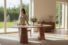 Doğal Pink Traverten Mermer Yemek Masası SL41