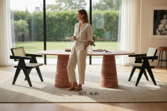 Doğal Pink Traverten Mermer Yemek Masası SL41