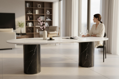 Doğal Mermer Alexander Black White Marble Yemek Masası SWXA-02