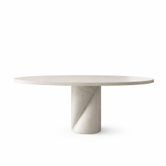Afyon Beyazı Mermer Yuvarlak Yemek Masası | Afyon White Marble Dining Table | SIA Art Design